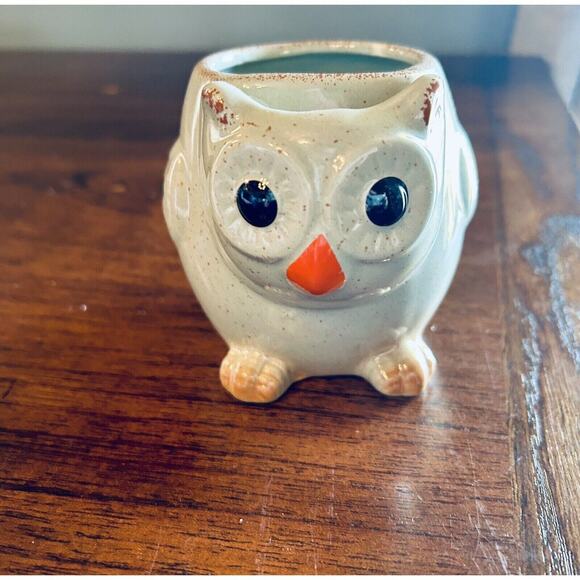 Cute Gray Owl Ceramic Coffee Mug Tea Cup With Built In Tea Bag Holder - New - Picture 3 of 7